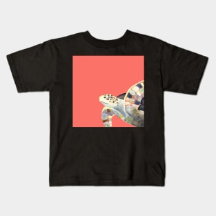 Sea Turtle Watercolor with coral pink background Kids T-Shirt